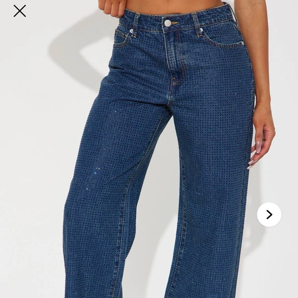 Fashion Nova dark blue embellished jeans